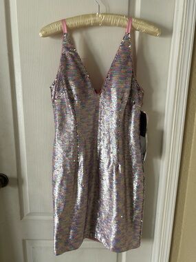 AIDAN MATTOX Womens Sequined Sleeveless V Neck Mini Sheath Dress